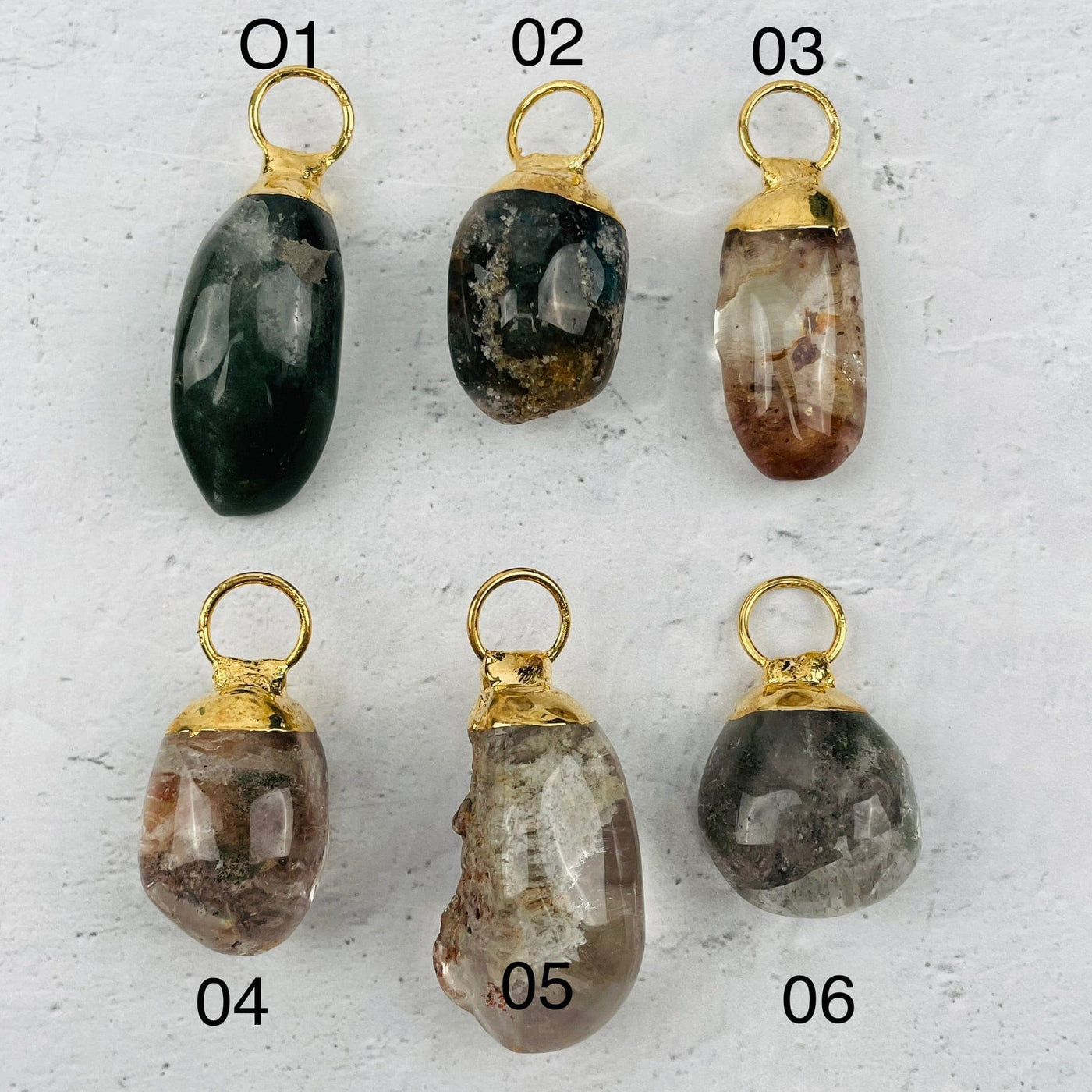 Tumbled Lodalite Pendant with Large Gold Hoop Bails. you select your favorite one 