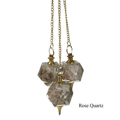 Three Rose Quartz Pendulum with Gold chain