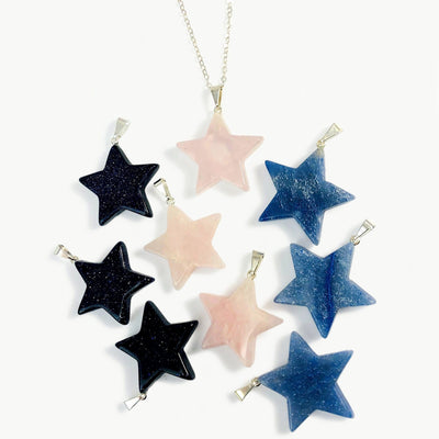 star pendants available in rose quartz, blue goldstone and blue quartz  