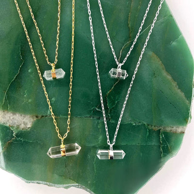 Crystal Point Necklaces in gold and silver up close