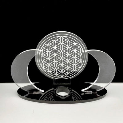 Acrylic Sphere Holder Crescent Moons with Flower of Life with no sphere.