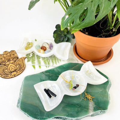 Selenite Triple Moon Goddess Bowl - Moon Phase Charging Station in alter space