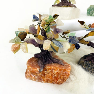 Gemstone Assorted Crystal Trees with Rough Orchid Calcite Stone Base
