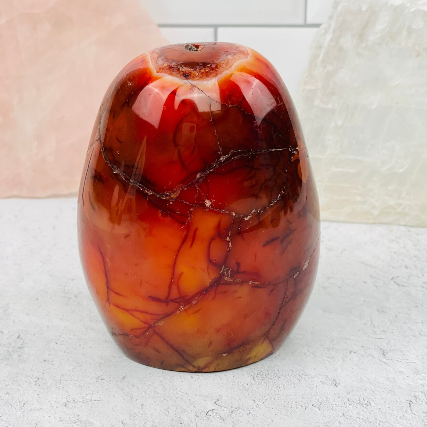 Carnelian Polished Cut Base displayed as home decor