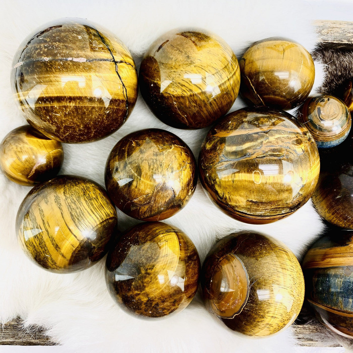 Tigers Eye Polished Spheres- Top view of size and symmetry. 