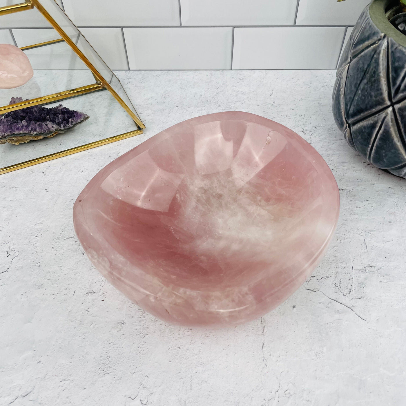 rose quartz bowl displayed as home decor