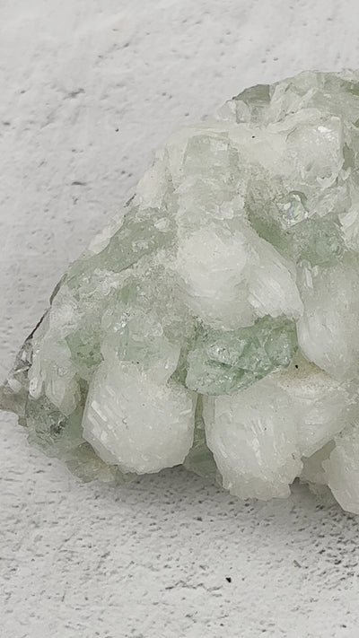 Green Apophyllite with Stilbite Crystal Clusters Zeolites - Video