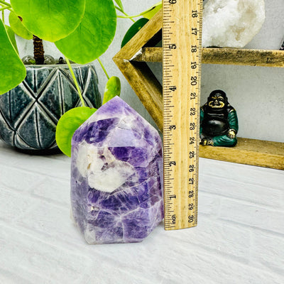  Amethyst Chevron Polished Point - next to ruler for size refence 