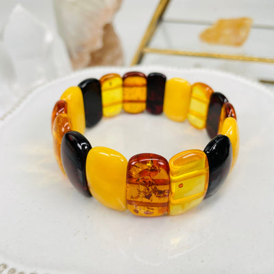 close up of the amber bracelet 