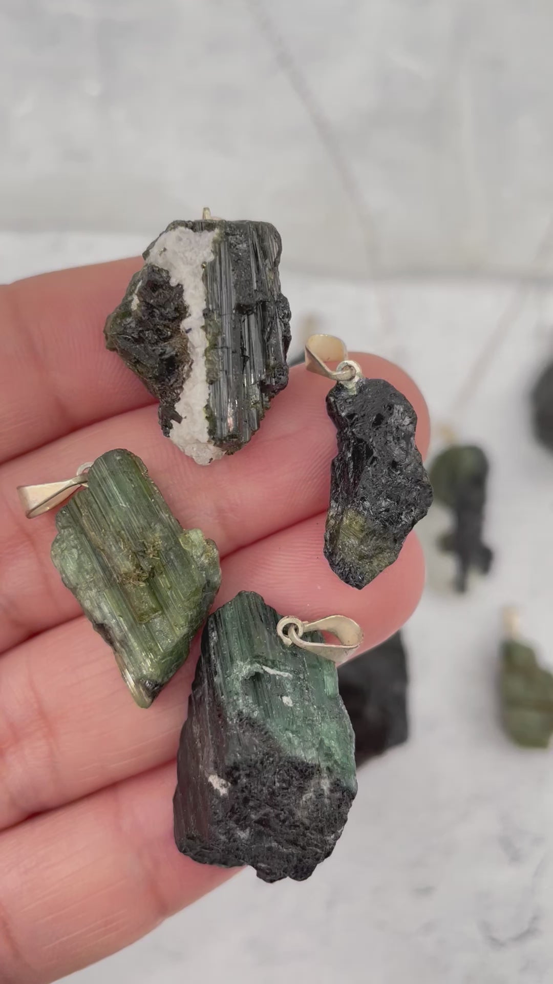 Green Tourmaline - Rough Stone Pendants with Silver Plated Bail