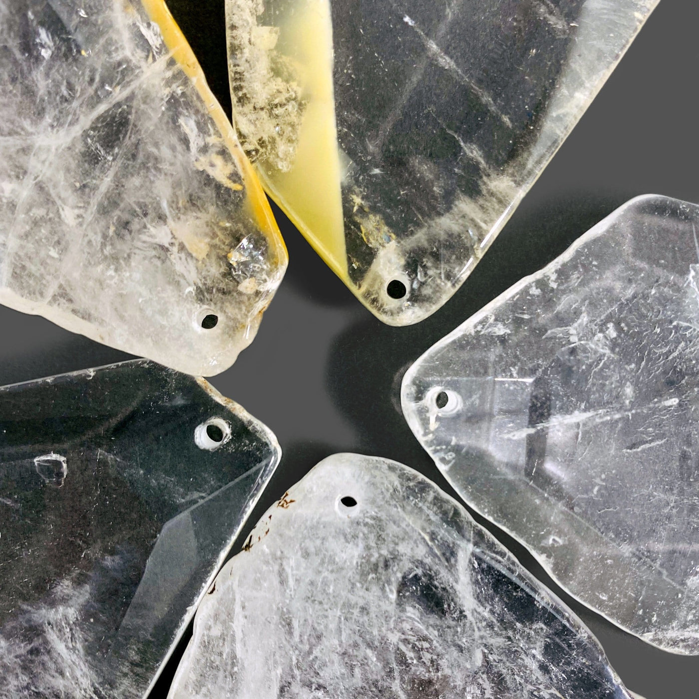 Crystal Quartz Drilled Pendants - close up of the holes