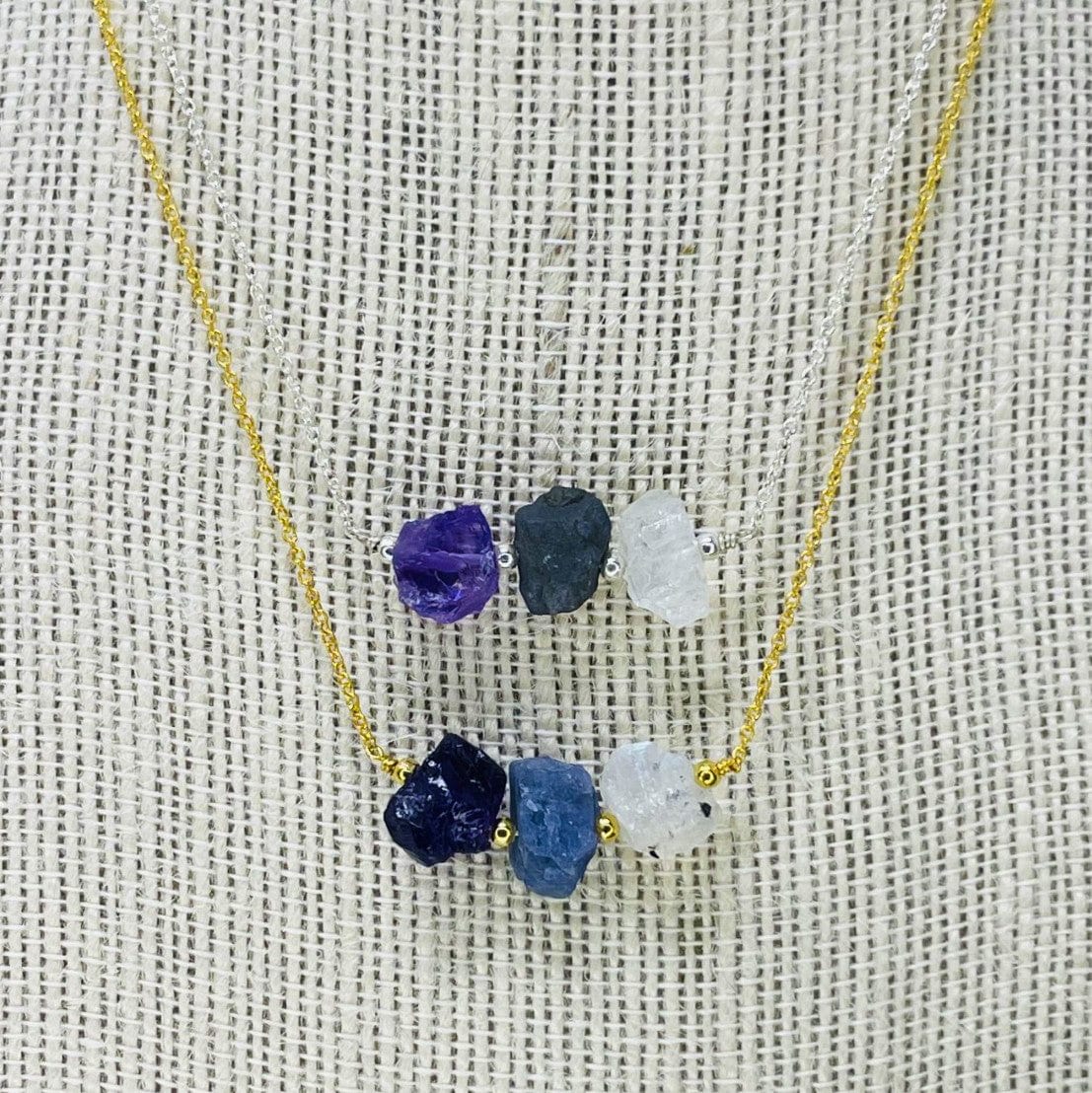 Chakra Collection 3Stone Necklace in Gold and Sterling Finish - Crown Chakra