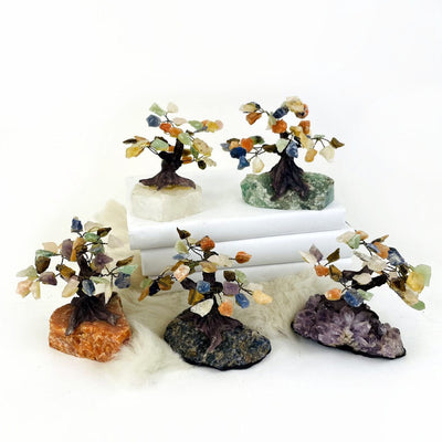 Gemstone Assorted Crystal Trees with Rough Stone Base