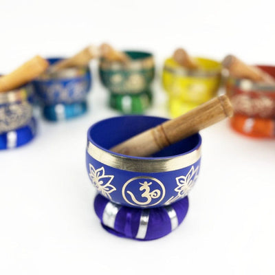 7-Chakra Brass Tibetan Singing Bowls Set with Display Box