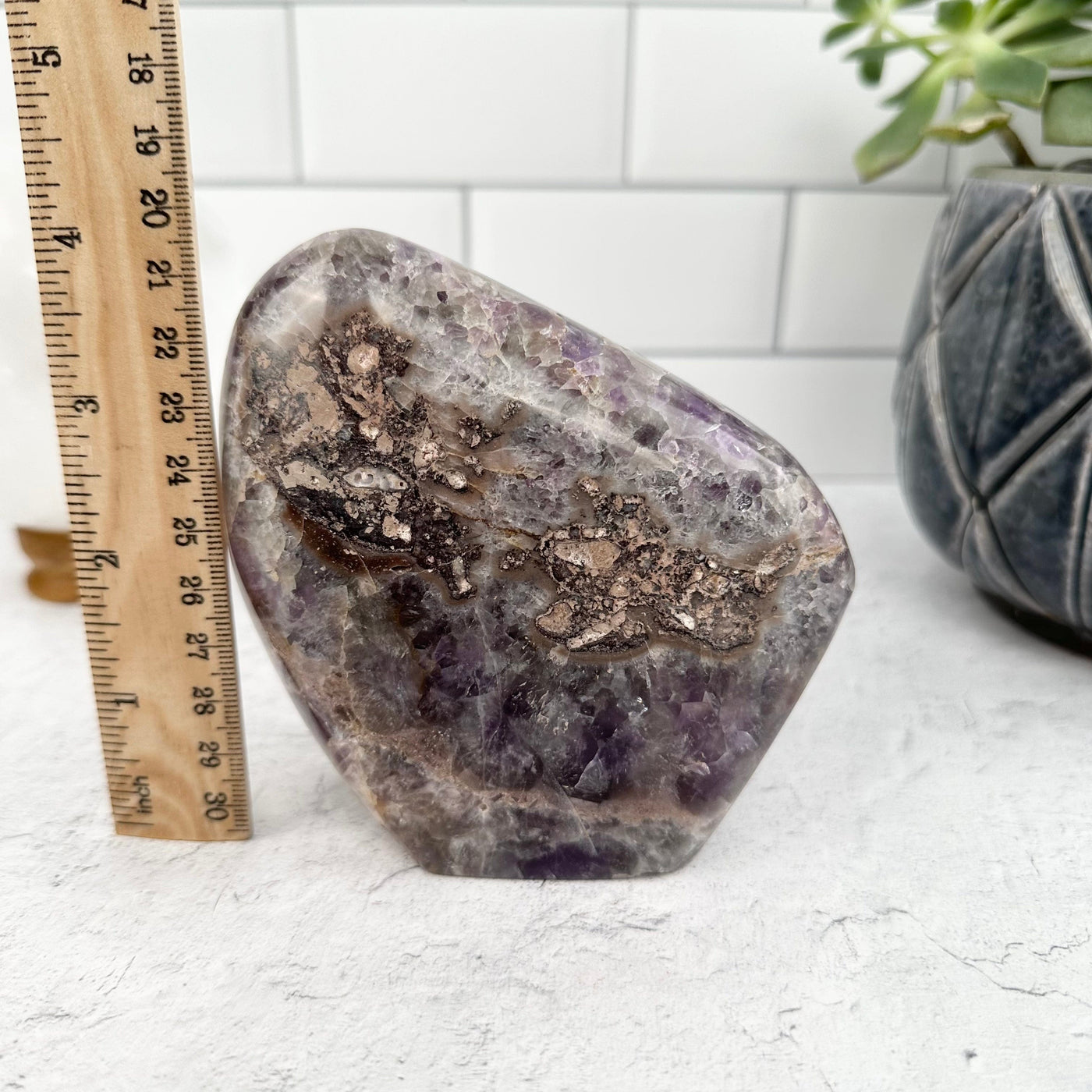 Chevron Amethyst Polished Freeform - OOAK - with ruler for size reference   