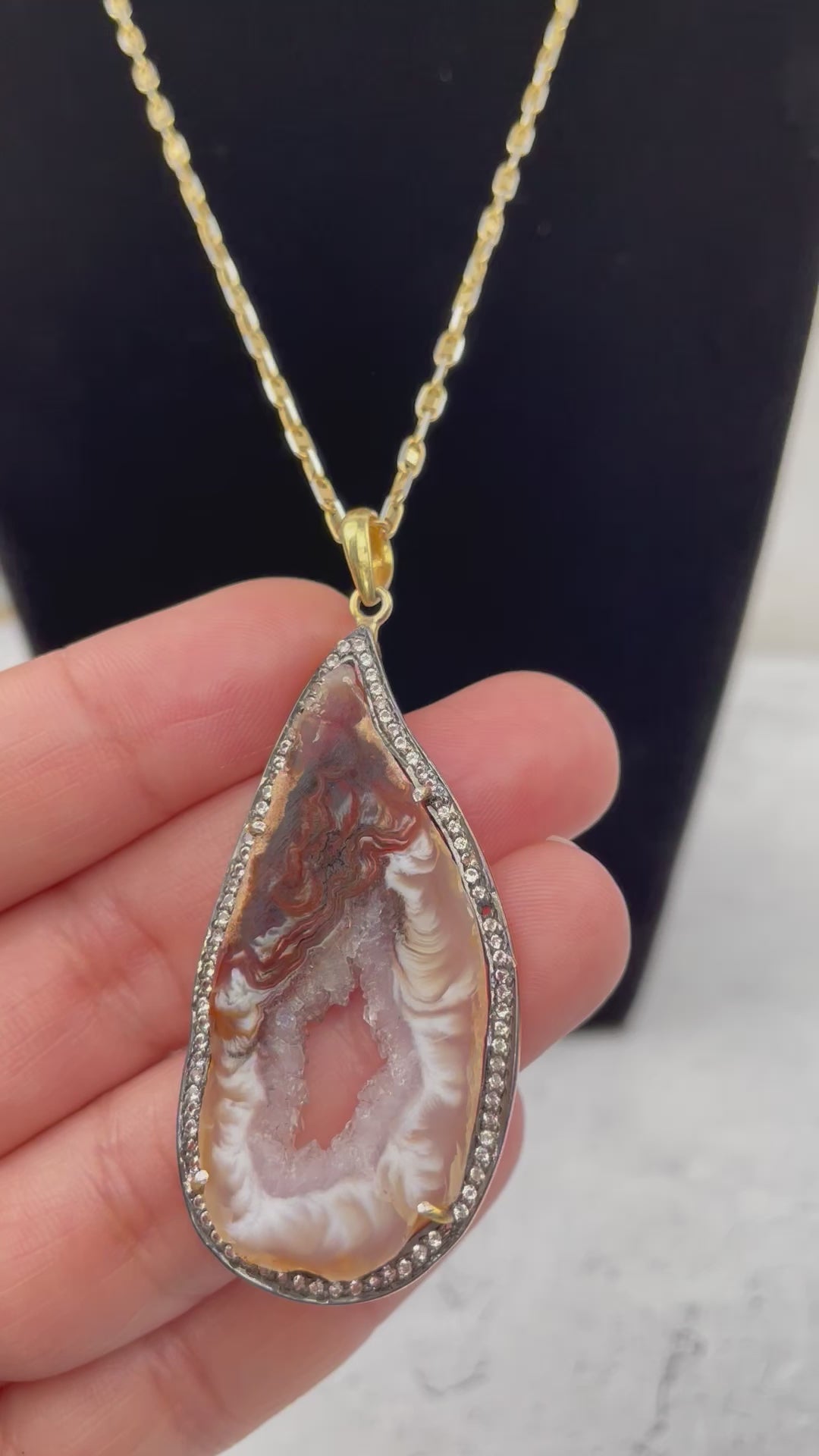 Oco Agate Slice Necklace with Pave Diamonds - OOAK - As IS