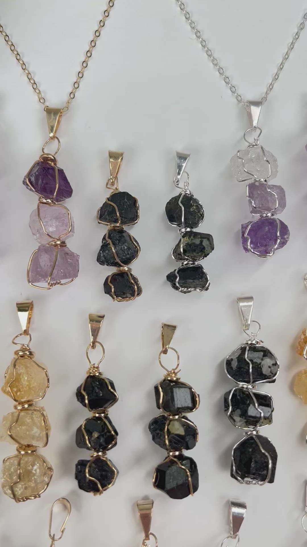 Triple Rough Stone Pendants - Electroplated Silver or Gold