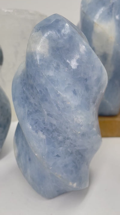 Blue Calcite Polished Cut Base Flame Tower - By Weight -