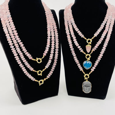 faceted rose quartz necklaces with and without candy charms 