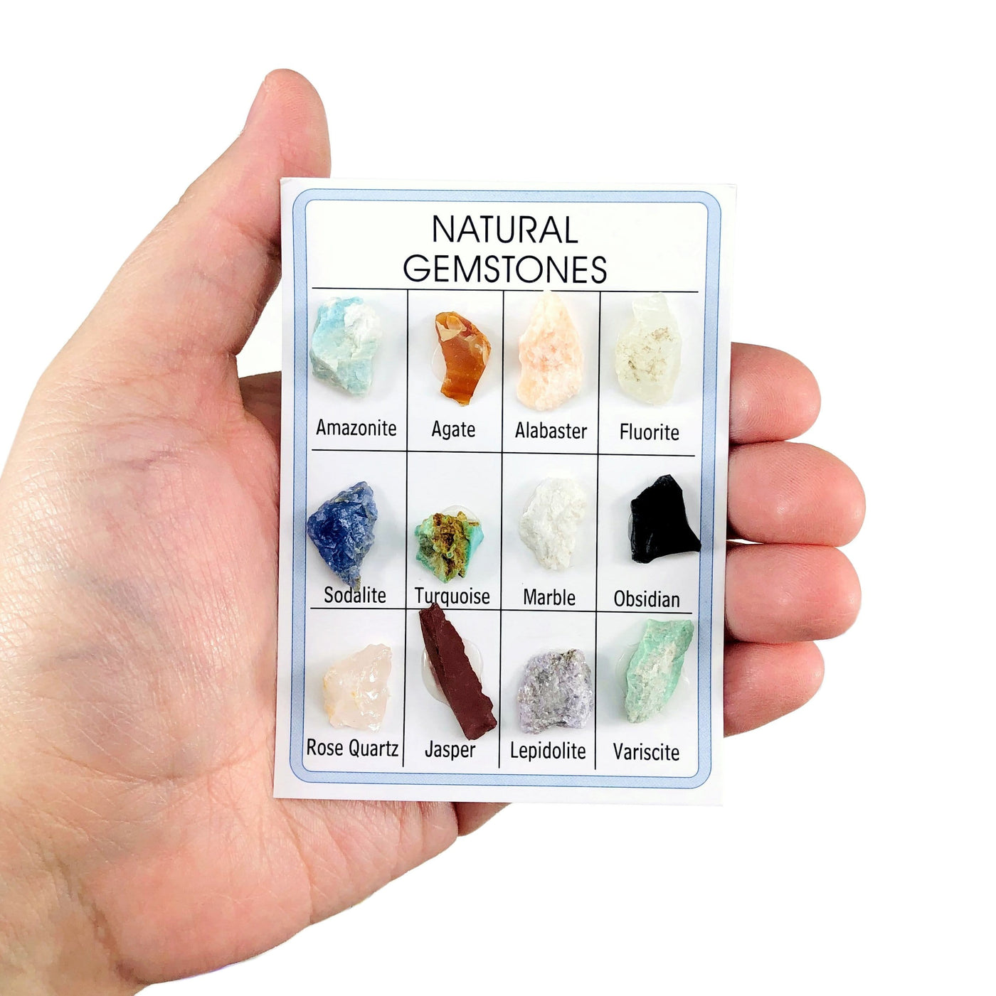 Natural Gemstone Cards - held in a hand