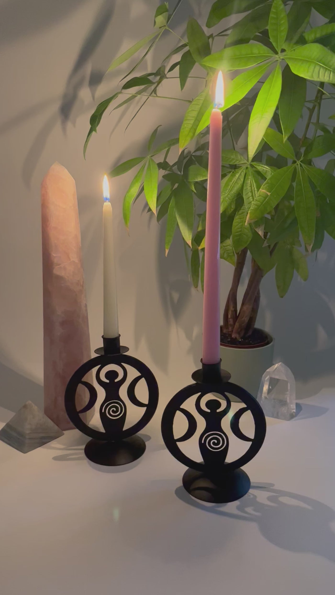 Earth Goddess with Moon Crescent Candle Holder