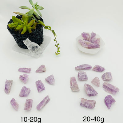 RAW KUNZITE - BY WEIGHT - two piles of 10-20g and 20-40g 
