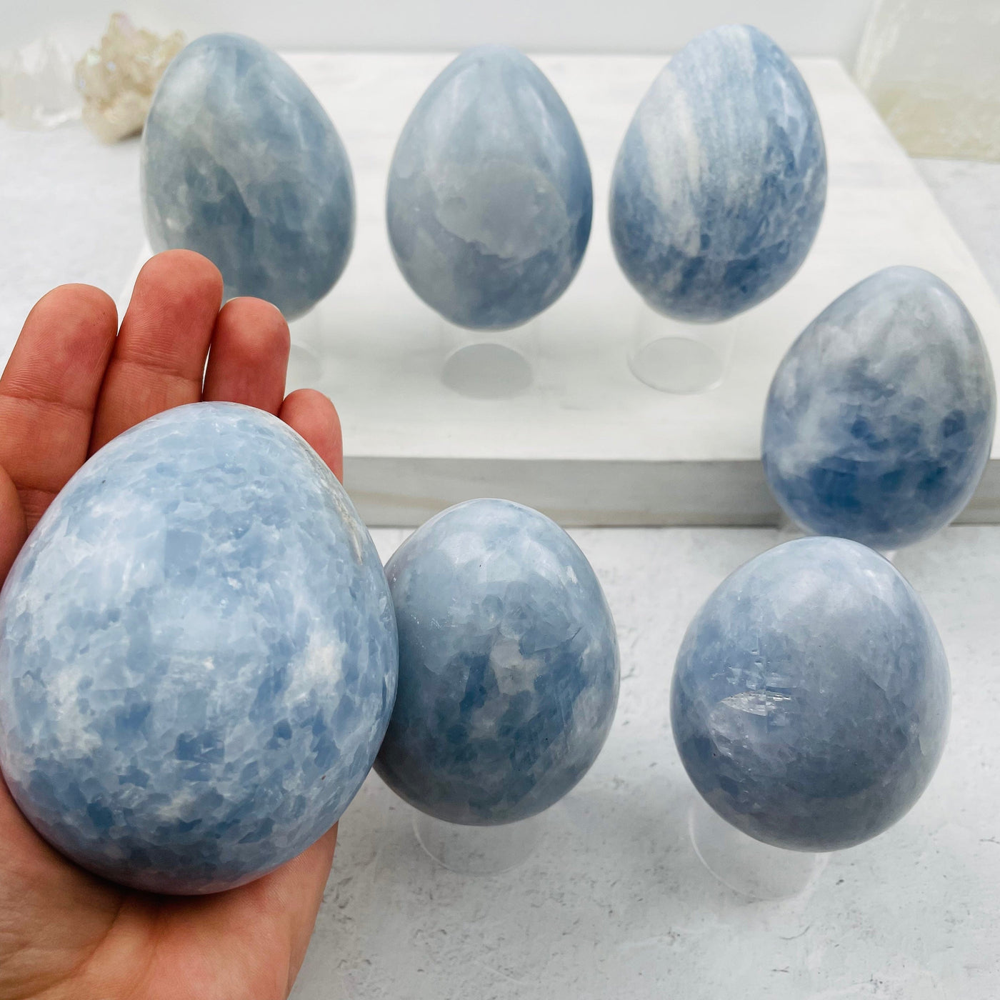 Blue Calcite Polished Eggs - You Choose - Media 1 of 5