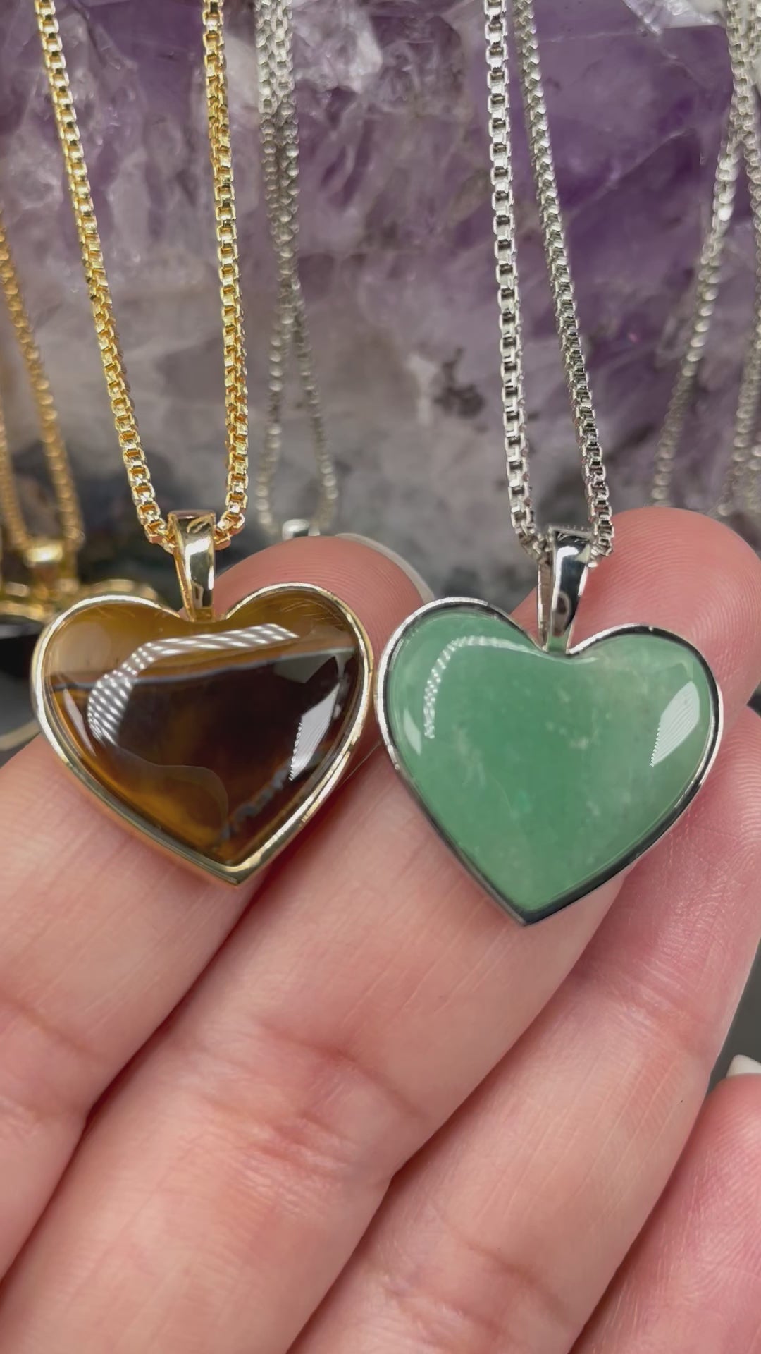 Natural Polished Stone Heart Necklace