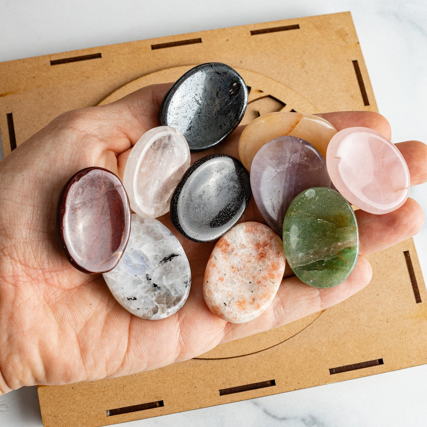 Mixed Worry Stones Box - 10 Assorted Thumb Stones