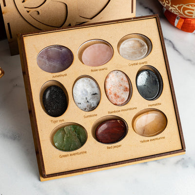 Mixed Worry Stones Box - 10 Assorted Thumb Stones