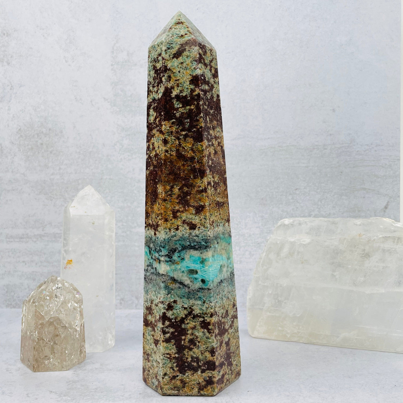 Amazonite Polished Tower Point displayed as home decor 