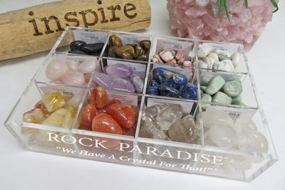 Display Collections Sets With Multiple Tumbled Stone on White Background..