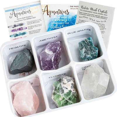 Photo of six crystals contained in the Aquarius Box.