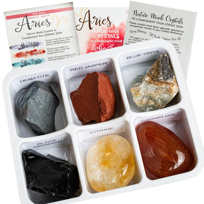 Photo of six crystals contained in the aries horoscope box.