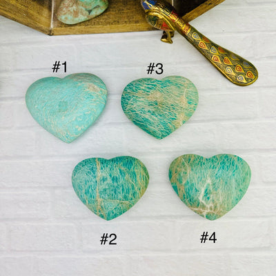 Polished Amazonite Heart - YOU CHOOSE - back view of all four choices 