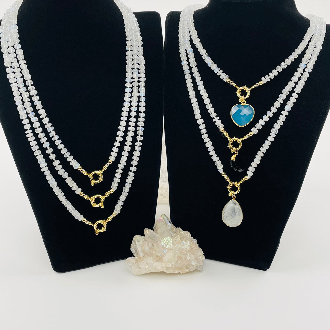 moonstone candy necklaces displayed with and without a candy charm 