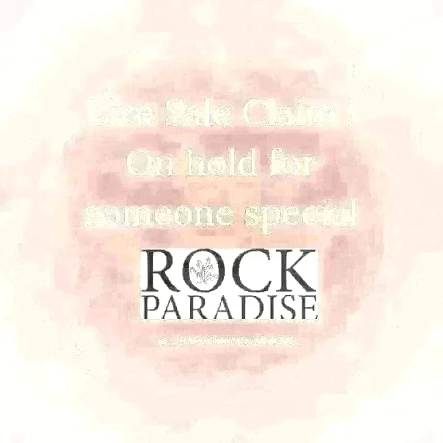 A pink background with the following written on it  "Live Sale Claim! On Hold for someone special"  Rock Paradise logo and instagram @_rockparadise_