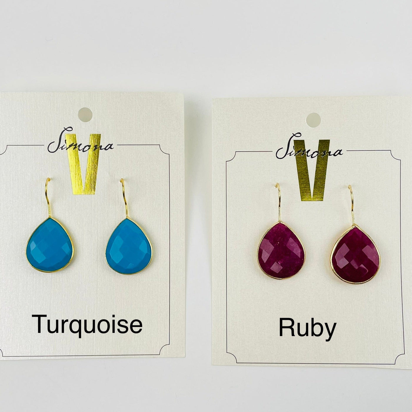 earrings available in turquoise or ruby 