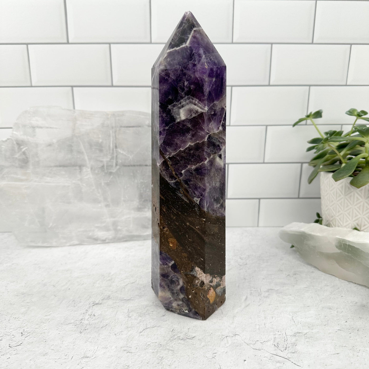 Chevron Amethyst Polished Point - back view