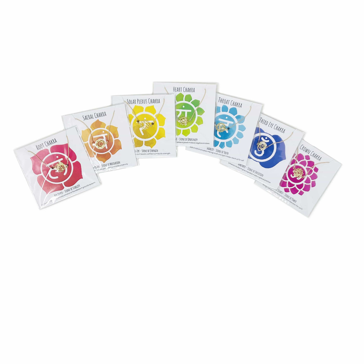 chakra bracelet set in packaging displayed to show the differences on the bracelets 