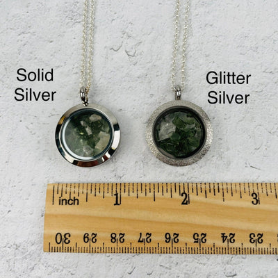 pendants available in solid silver or glitter silver 