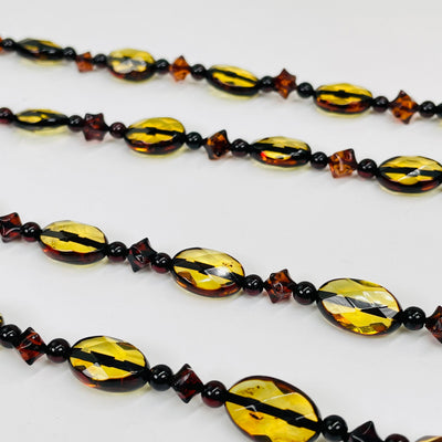 close up of the amber oval beads and accent beads 