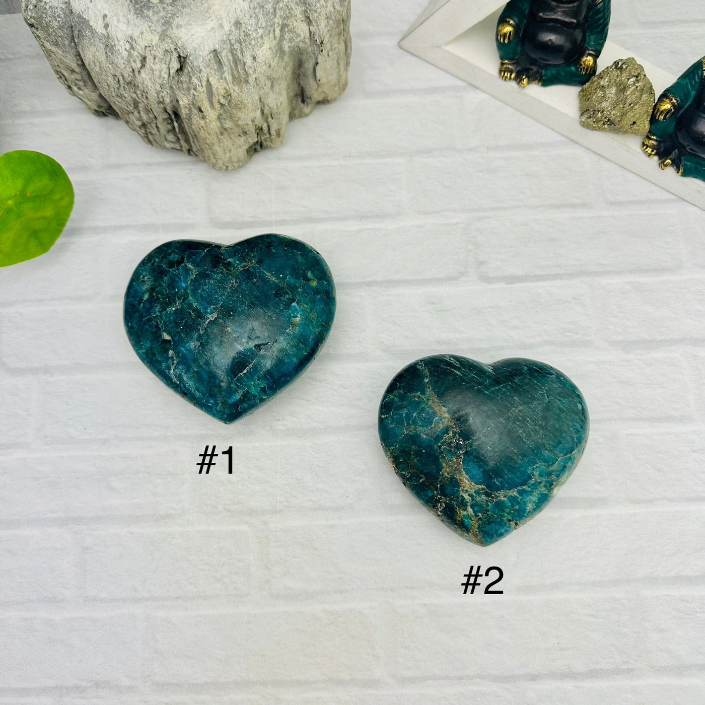 Polished Blue Apatite Hearts - YOU CHOOSE - top view of choice number one and two