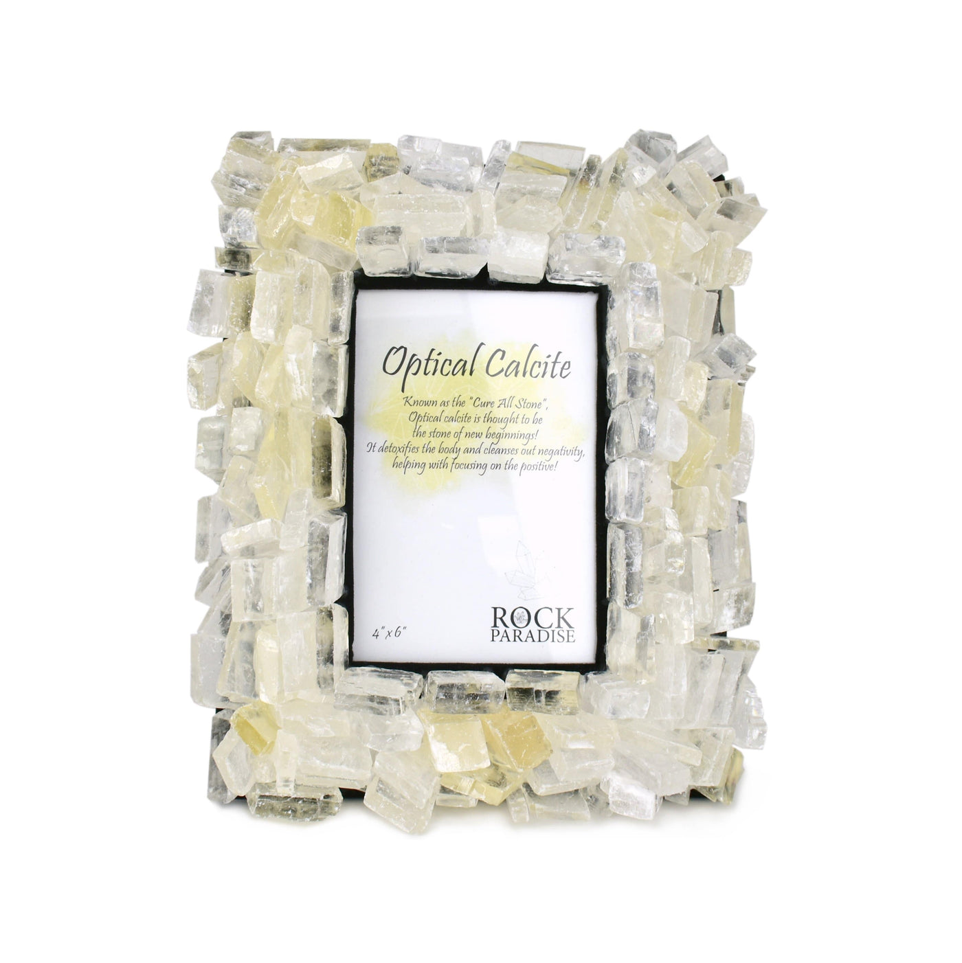 Stone Picture Frame - optical calcite on a table