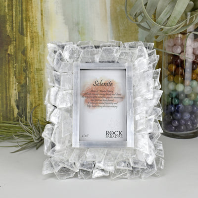 Stone Picture Frame - selenite on a table