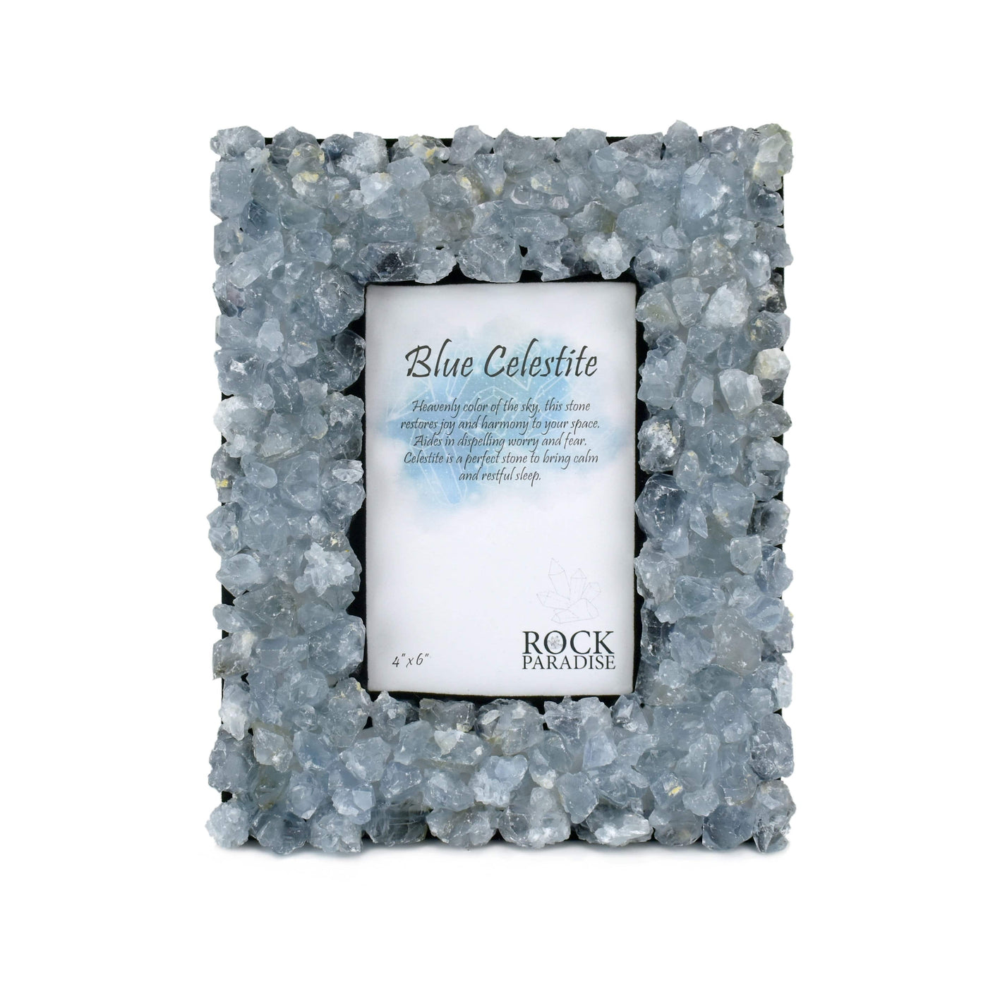 Stone Picture Frame - blue celestite on a table