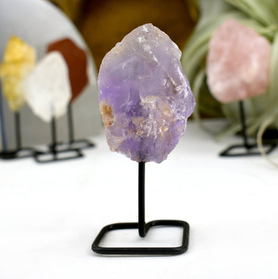 Natural Crystal Decor - Rough Stone on Metal Stand - amethyst
