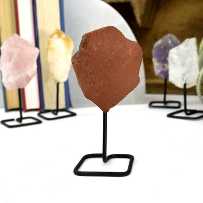 Natural Crystal Decor - Rough Stone on Metal Stand - red jasper