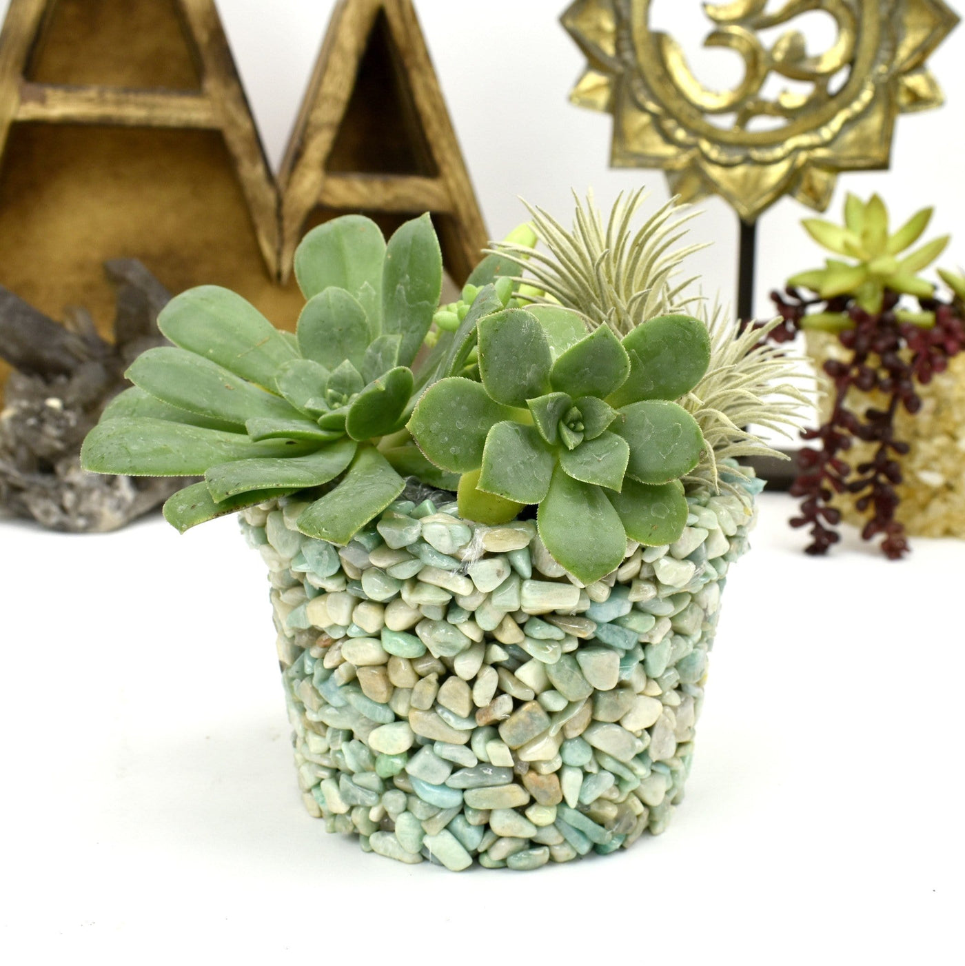 tumbled stone flower pot available in green quartz