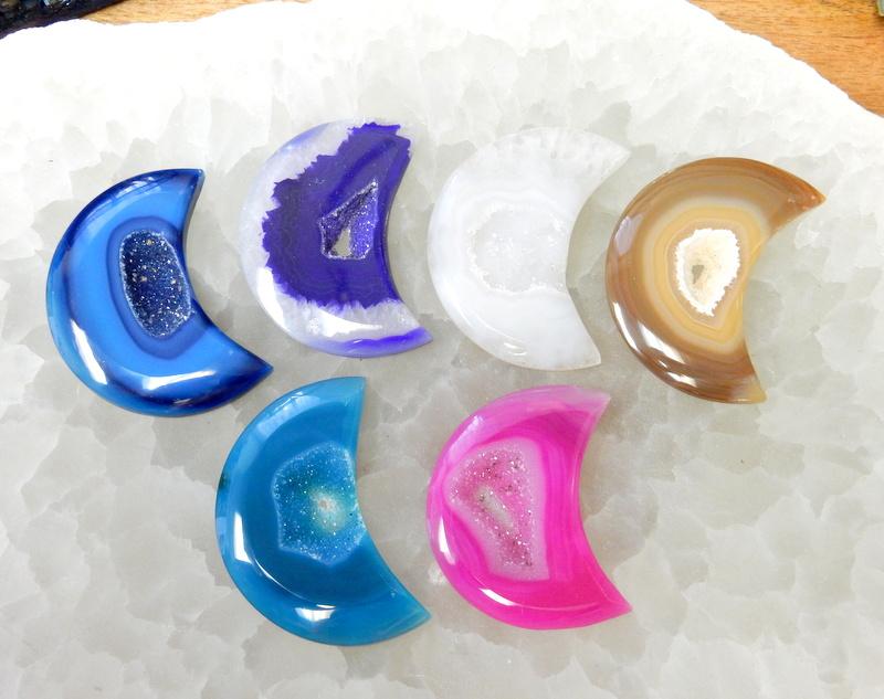 Half Moon Agate Druzy Center Extra Grade Crescents in all the colors available